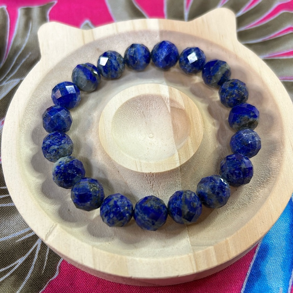 Fine Faceted Lapis Lazuli 8mm Beaded Boho Bracelet Handmade Maui